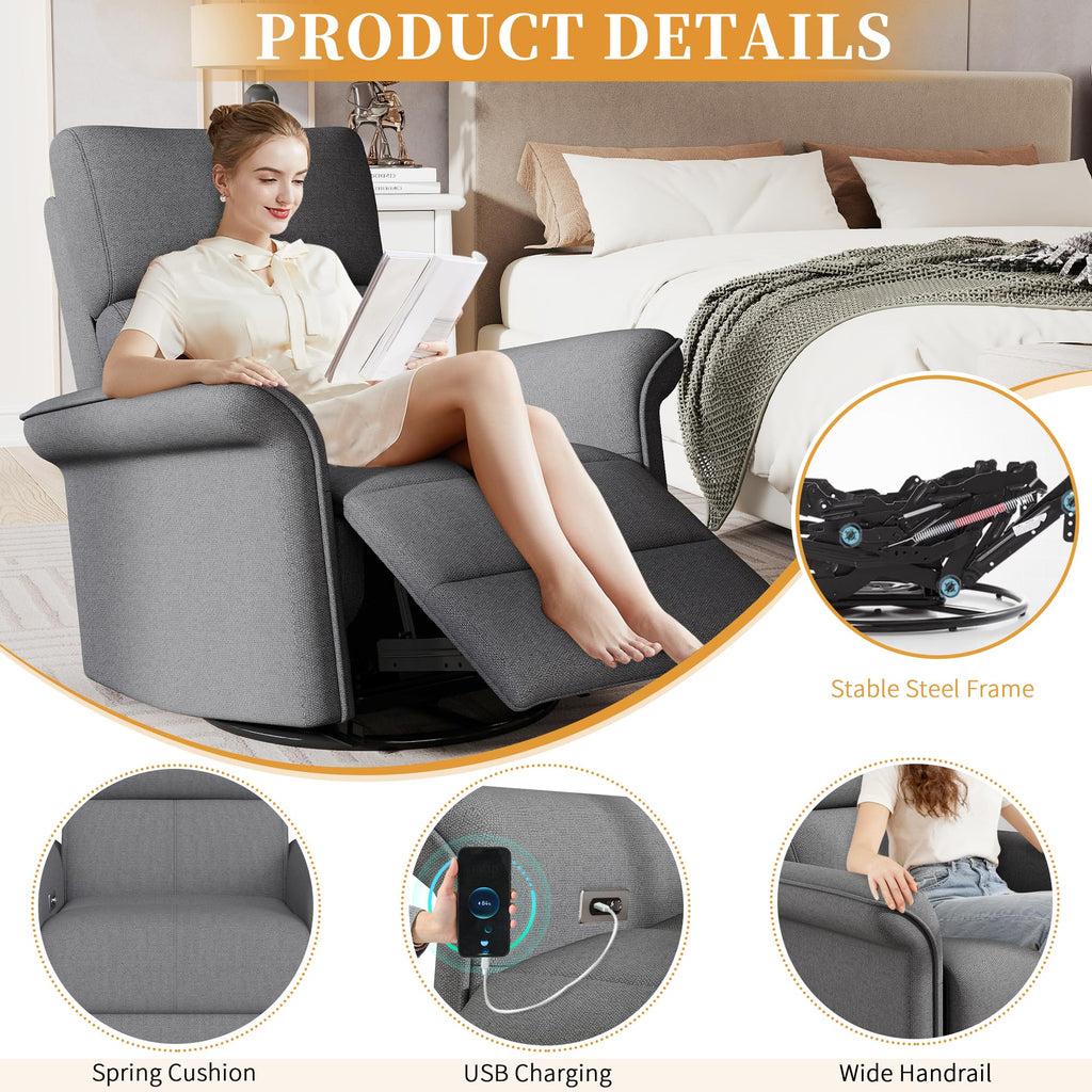 Power Swivel Rocker Recliner Chair Velvet V738