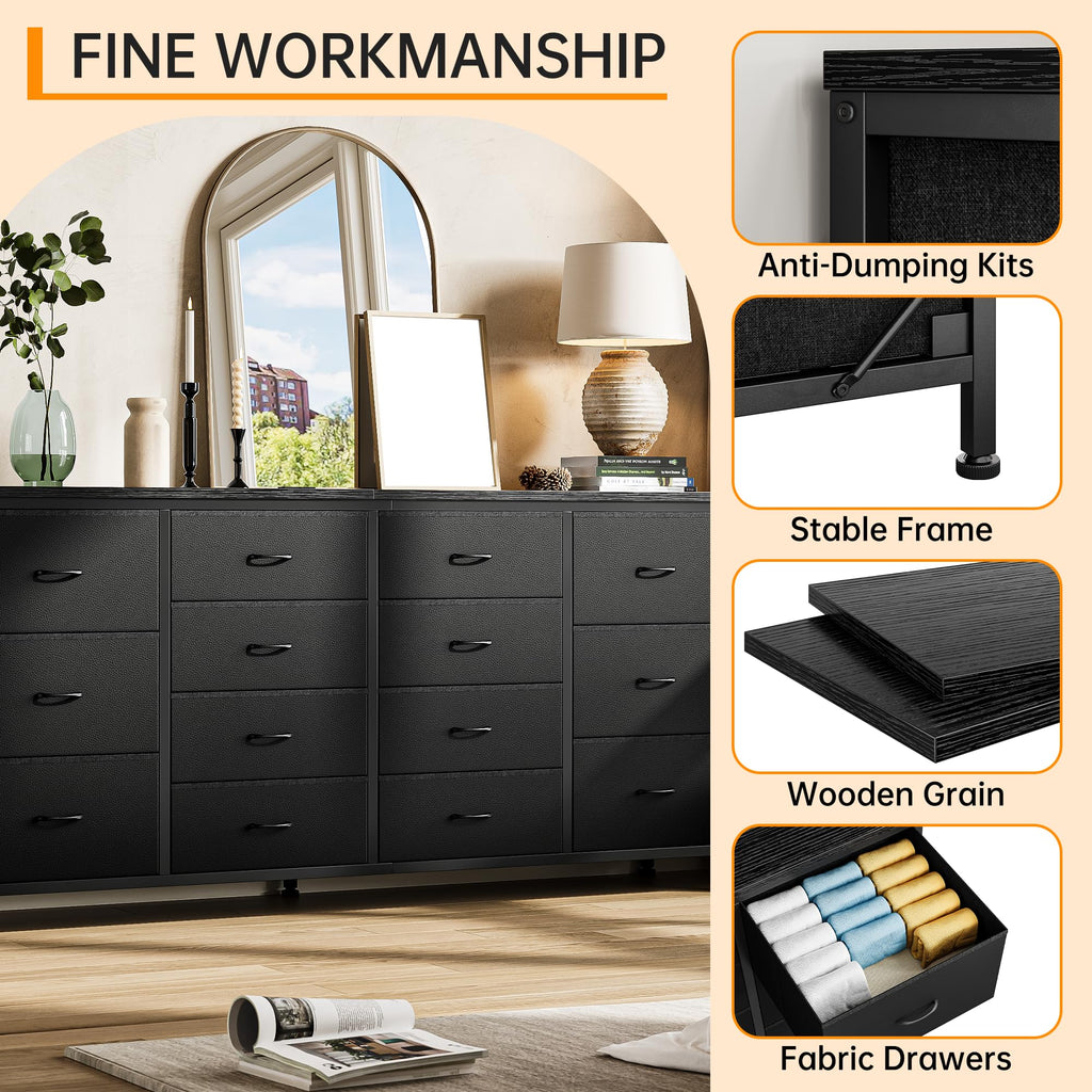 63 Inch Dresser with 14 Fabric Drawers U85330