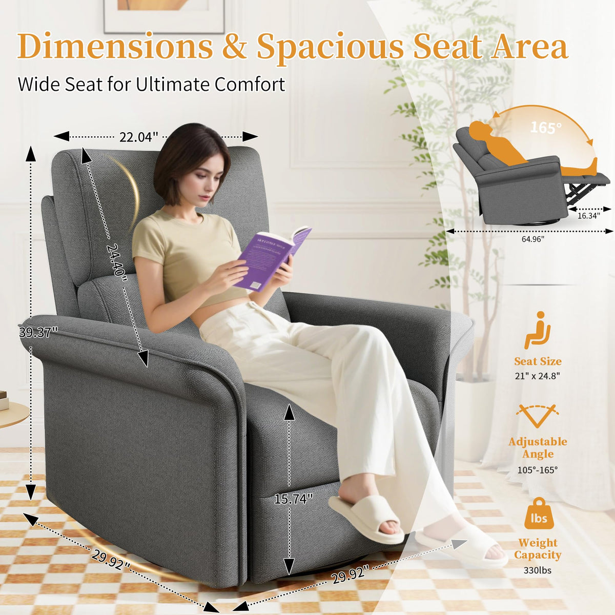 Power Swivel Rocker Recliner Chair Velvet V738