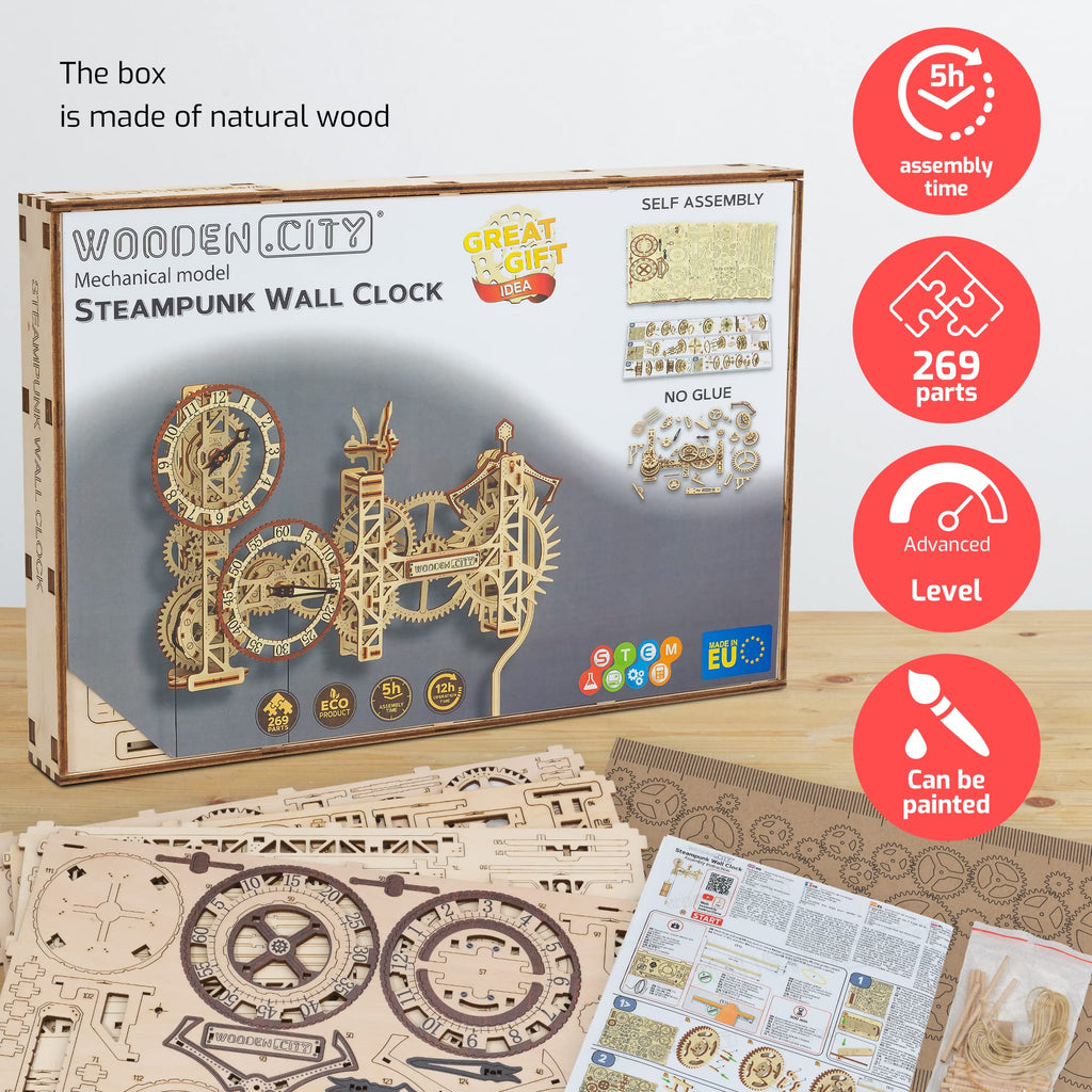 3D Wooden Clock Puzzle Building Kit with 257 Pieces N944