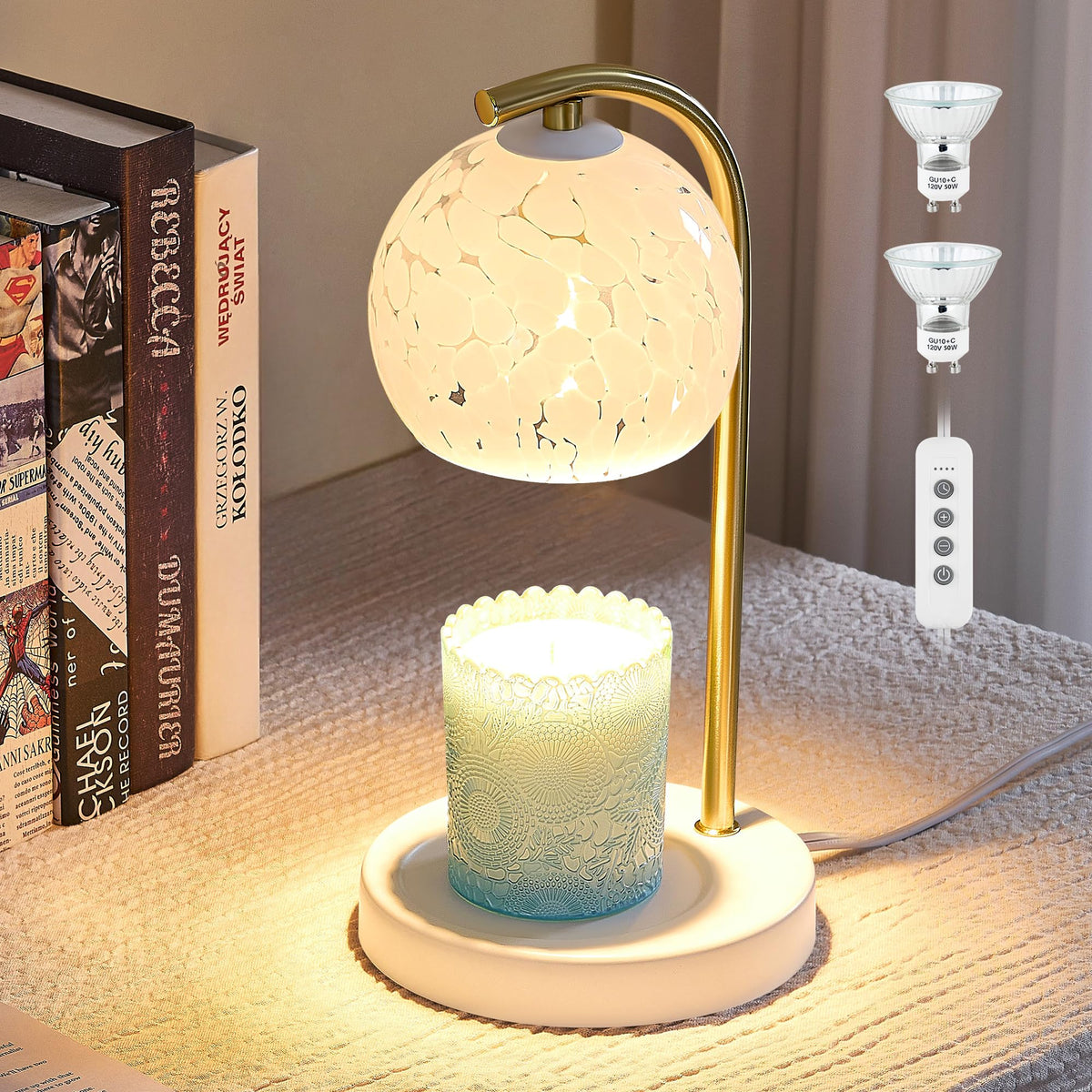Dimmable Candle Warmer Lamp with Timer, 2 Bulbs, White F62097