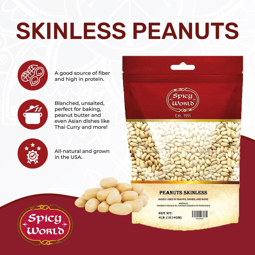 Blanched Raw Unsalted Skinless Peanuts 4 Pound E891