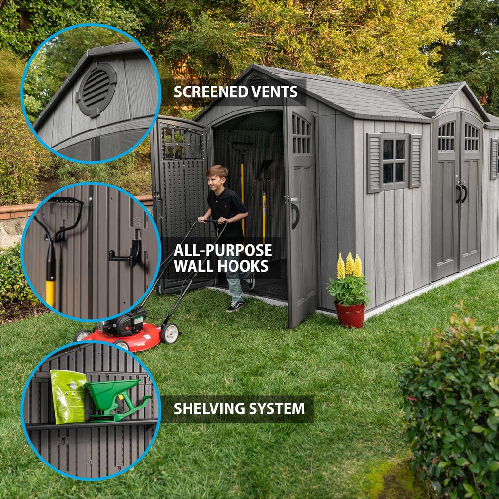 15 ft x 8 ft Gray Resin Outdoor Storage Shed P9713