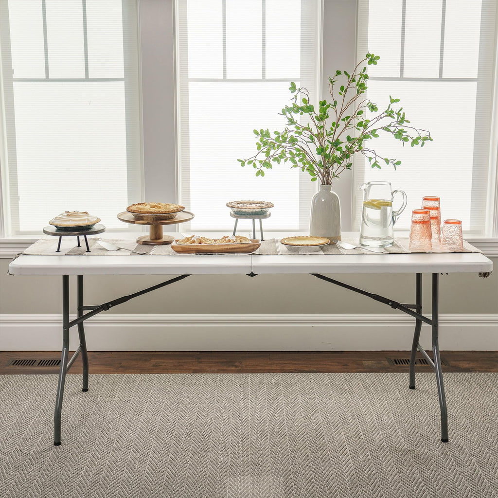 Portable Fold-in-Half Banquet Table 300 Lb Capacity White 6 Ft F811476