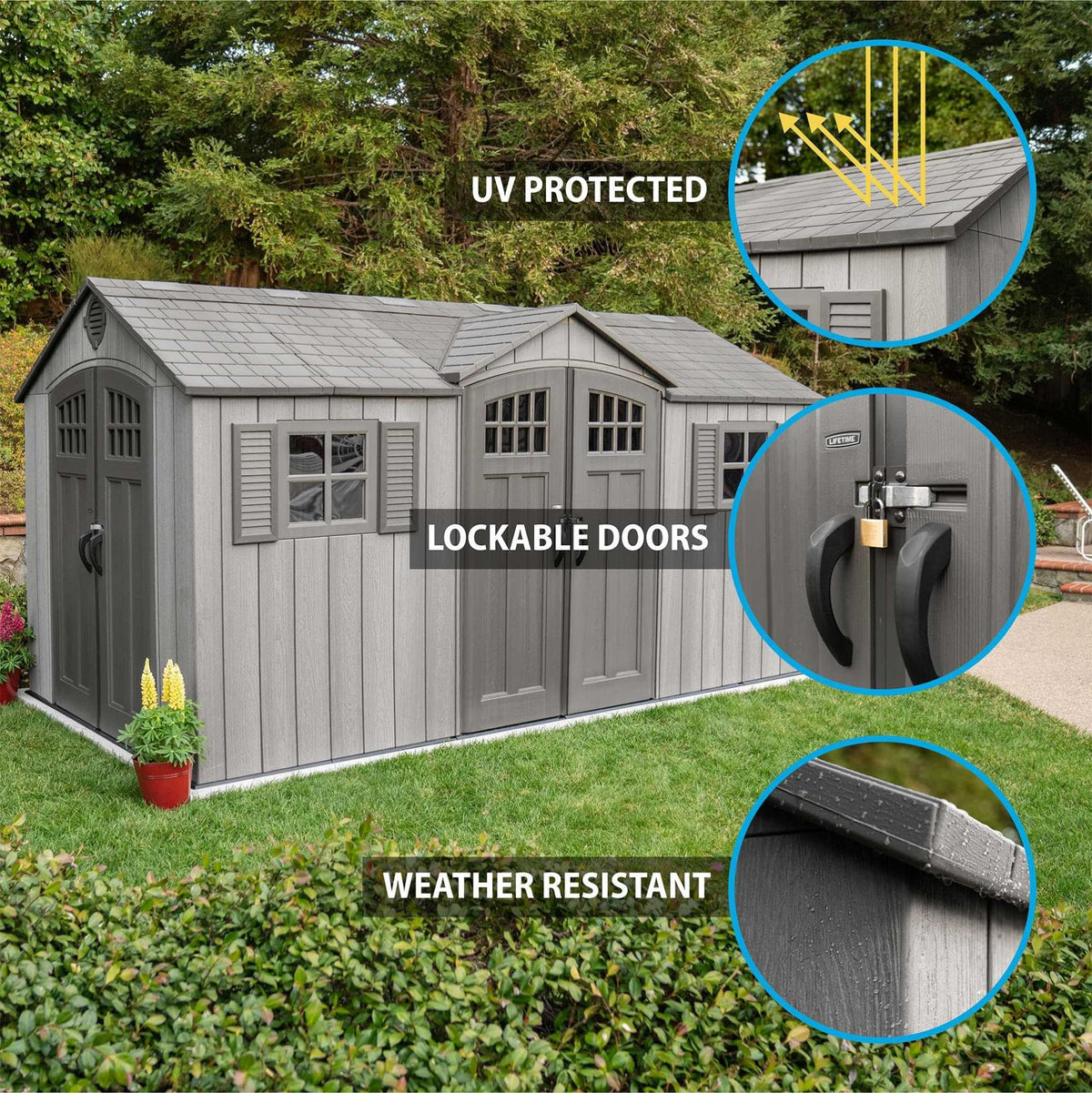 15 ft x 8 ft Gray Resin Outdoor Storage Shed P9713