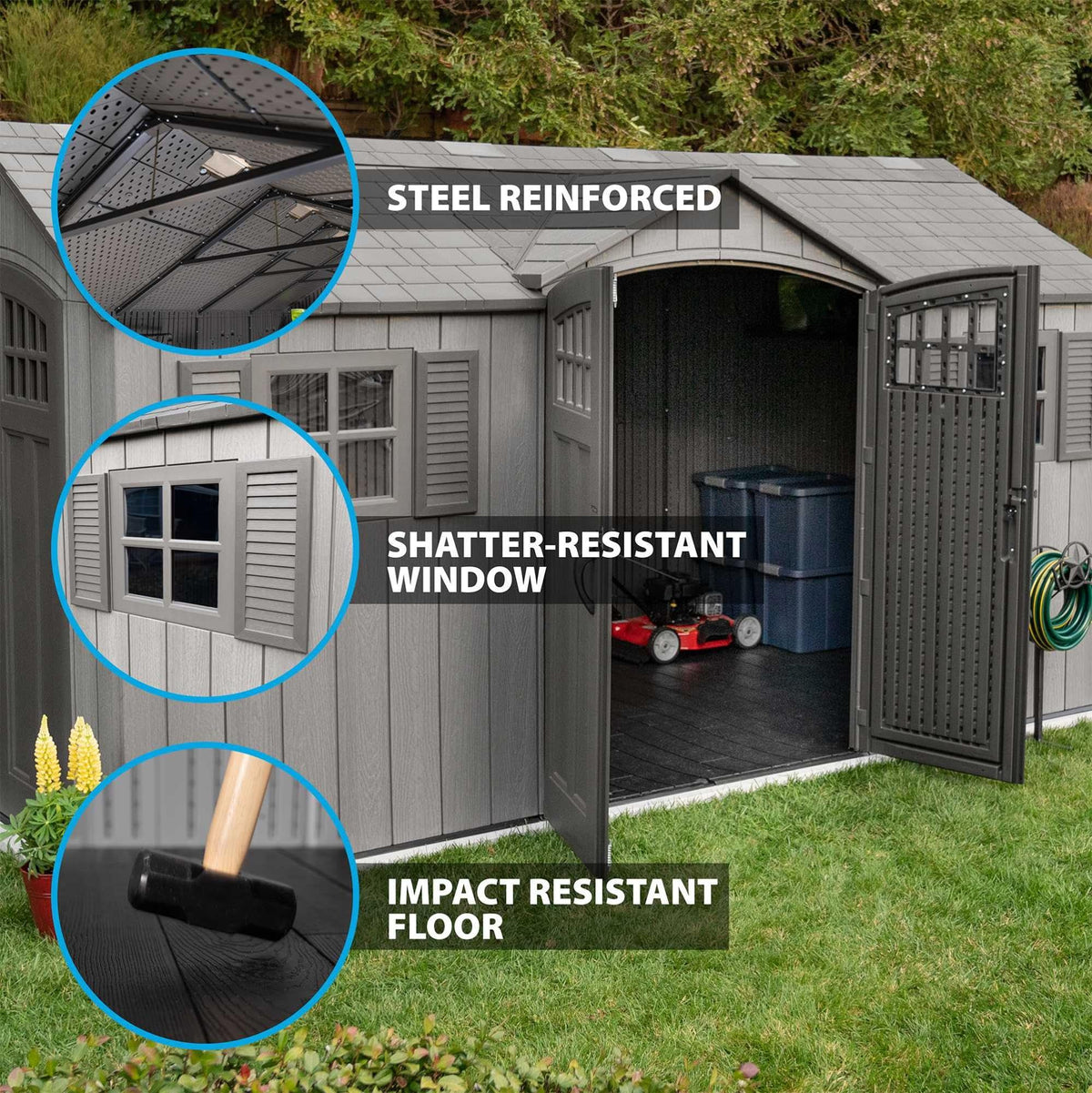 15 ft x 8 ft Gray Resin Outdoor Storage Shed P9713